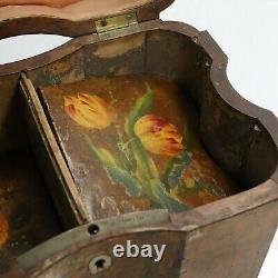 Boîte à thé en bois de burl antique peinte à la main de la fin du XVIIIe / début du XIXe siècle
