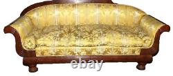 Canapé ancien, Empire américain, tissu jaune, bois foncé, début du XIXe siècle, 19e siècle