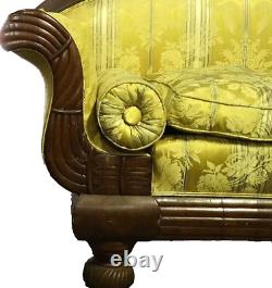 Canapé ancien, Empire américain, tissu jaune, bois foncé, début du XIXe siècle, 19e siècle