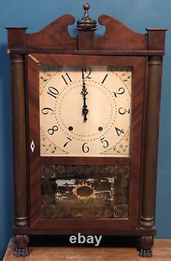 Horloge de cheminée en bois à colonne Eli Terry & Son du début du XIXe siècle à Plymouth, CT