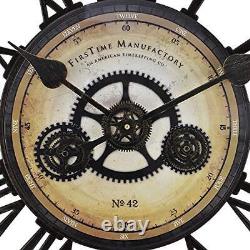 Horloge murale FirsTime & Co. Gear Works, fabriquée aux États-Unis, en métal noir métallique, 24 x 2 pouces