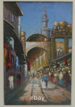 Peinture à l'aquarelle de qualité du début du 20ème siècle d'un bazar orientaliste