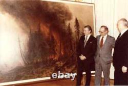 Peinture à l'huile de paysage d'arbre d'incendie de forêt en plein air ancienne et inhabituelle, années 1910