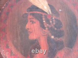 Plaque de pyrogravure en bois de style Art Nouveau - Jeune fille indienne - Flemish Art Co, NY