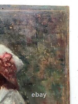 RENOIR Portrait de Jeune Fille Dame en Chapeau Blanc Peinture à l'Huile de l'Impressionnisme Français