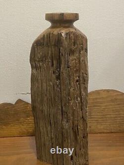 Sculpture de vase en bois tourné sur tour à bois vintage Art du début du siècle 11 pouces de haut