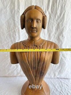 Sculpture en buste en bois sculpté par Asa Ames, art primitif américain vers 1900