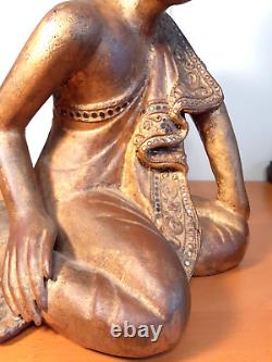 Statue en bois antique d'un moine birman de Birmanie du XIXe ou du début du XXe siècle