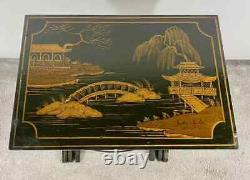 Tables gigognes laquées noires en laque chinoiserie du début du XXe siècle, ensemble de 3